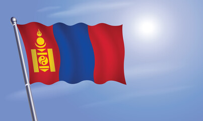 Mongolia  flag against a blue sky