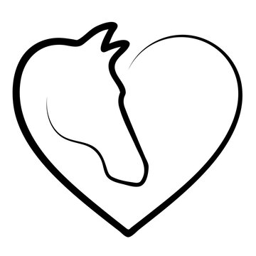 Horse head in heart shape, animal love concept, Equestrian logo, illustration over a transparent background, PNG image