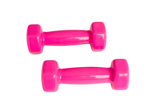 Pink dumbbells isolated on white background