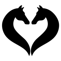 Two horses in heart shape, animal love concept, Equestrian logo, illustration over a transparent background, PNG image - 553515499