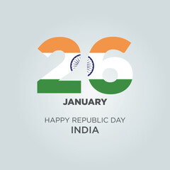 Happy Republic Day India Design. Number 26 made of the Indian Flag as India celebrates its Republic Day on the 26th of January.