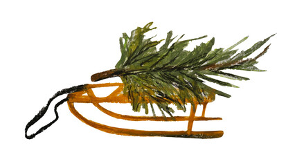 Christmas tree sled. Christmas holidays illustration.  - 553516008