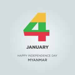 Obraz premium Happy Independence Day Myanmar Design. Number 4 made of the Myanmar Flag as Burma celebrates its Independence Day on the 4th of January.