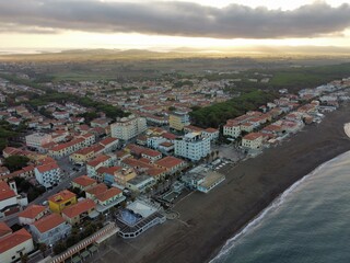 aerial view of the coast of Marina di Cecina in morning.