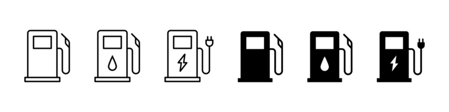 Fuel, gas, charging station icon set. Fuelling sign collection. EPS 10