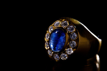 Blue Sapphire and diamond gold ring