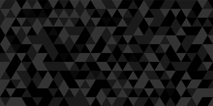 Black Background With Triangle Patterns. Abstract Seamless Pattern Of Geometric Shapes. Mosaic Background Of Triangles.