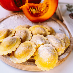 Vegetarian ravioli stuffed with pumpkin