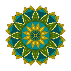 Mandala floral colorful pattern texture adult coloring book page. Ornamental flower design with decorative nature elements. Geometrical beautiful illustration for round surface design. 