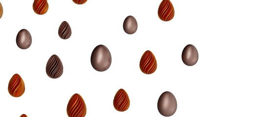 3d render illustration. Set of chocolate easter eggs .Set of different 3D realistic, shiny, golden,