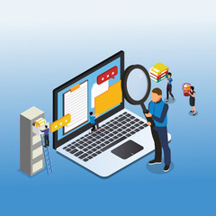 Organizing digital database file isometric 3d vector illustration concept for banner, website, illustration, landing page, flyer, etc.
