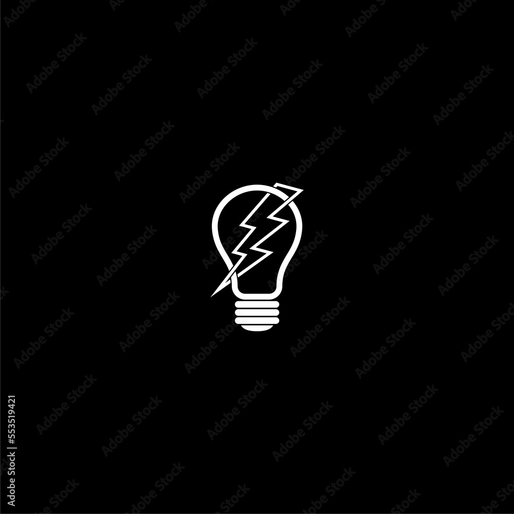 Poster light bulb with lightning symbol icon isolated on dark background