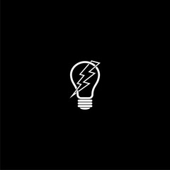 Light bulb with lightning symbol icon isolated on dark background