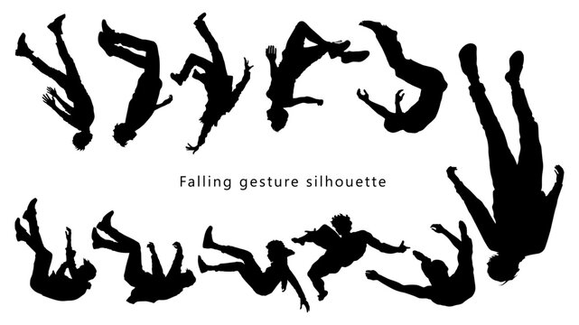 silhouettes of peoplefalling people silhouette vector pack. silhouette of a falling person. people vector illustration. people fall. body gestures