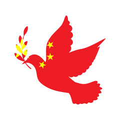 Dove symbol of peace and flag of China. Dove with China flag color. World support for China. Peace symbol isolated. Vector illustration