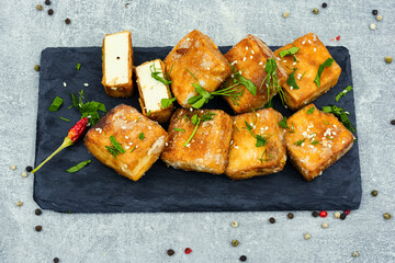 Tasty tofu cheese roasted with sesame