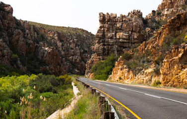 Uniondale Poort. A castle like structure is located halfway through the Poort, a picturesque route...