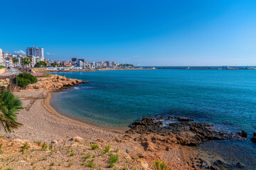 Fototapeta na wymiar Platja Pinets beach L'Ampolla Spain one of several beautiful beaches in the Spanish coast town Tarragona province Catalonia