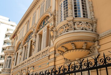 Ancient Architecture of Monaco, details of buildings, decorations on houses