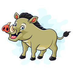 Cartoon funny warthog isolated on white background