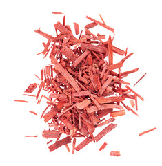 Red Sandalwood incense chips, isolated on white background. Sanderswood, rubywood or red saunders....