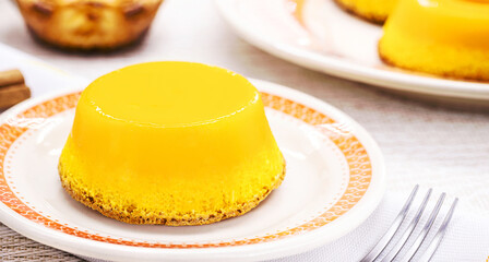 Typical delicacy from Brazil and Portugal, sweet called Brisa do Lis or quindim