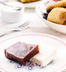 Brazilian guava paste, homemade guava paste, called goiabada smudge, traditional candy of the June or July festivities in Brazil, brazilian restaurant food