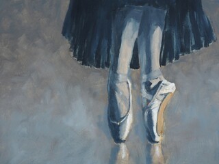 Oil painting on the theme of ballet. Ballerina in ballet pointe shoes. The stage of the old theater hall © Gunars