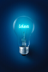 The idea text inside the light bulb glows blue.