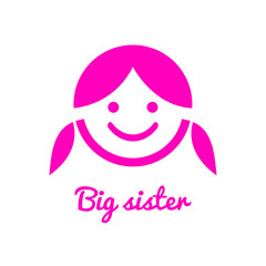 Big sister, pink girl face, cute illustration over a transparent background, PNG image