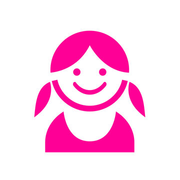 Cute pink girl, smiling face, avatar for children,  illustration over a transparent background, PNG image