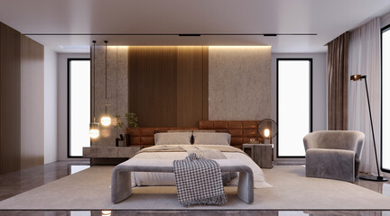 3d rendering,3d illustration, Interior Scene and  Mockup,bed room interior modern style.