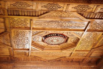 Wooden carved ceiling in pavilion