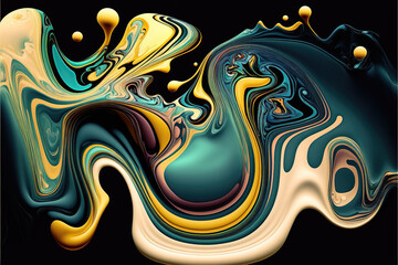 yellow color scheme in a fluid way with a black background, generative ai technology
