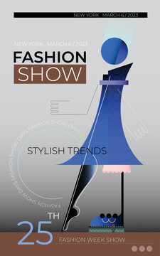 Fashion show / fashion week vector design template. Abstract image of a fashionable woman walking on the catwalk.