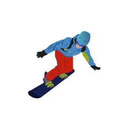  Winter sports. Snowboarder on a white background in winter clothes. Winter postcard icon. Vector illustration