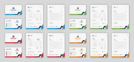 Fototapeta na wymiar Corporate branding identity design includes Business Card, Invoices, Letterhead Designs, and Modern stationery packs with Abstract Templates 