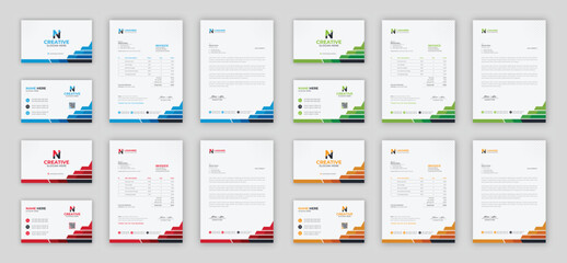 Fototapeta na wymiar Corporate branding identity design includes Business Card, Invoices, Letterhead Designs, and Modern stationery packs with Abstract Templates 