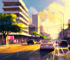 a futuristic city with cars on the street, anime style, generative ai technology