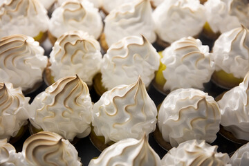 Closeup view at the group of merignue cookies