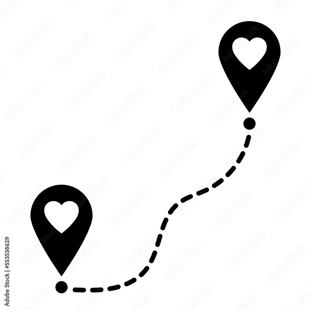 Aufkleber two geolocation signs with heart. map pointer with heart icon. connecting lovers. long distance rela