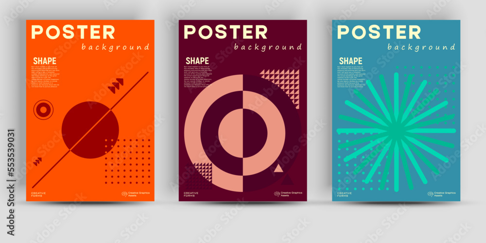Poster meta modern aesthetics of swiss design poster collection layout. brutalist-inspired vector graphics 
