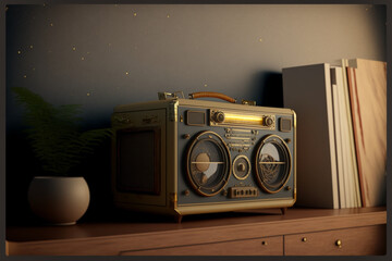 Vintage radio 3D render end table - Generated by Generative AI