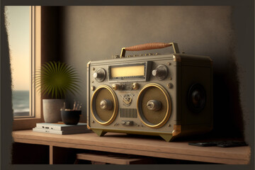 Vintage radio 3D render end table - Generated by Generative AI