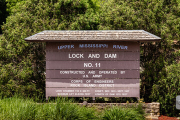 A sign marks the entrance to the Mississippi lock and dam obersrvation area in near Dubuque, Iowa
