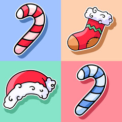 Set of Christmas attributes, vector desing elements, hand drawn
