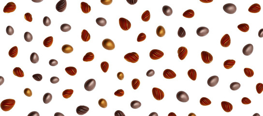 3d render illustration. Set of chocolate easter eggs .Set of different 3D realistic, shiny, golden,