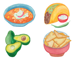 Watercolor Mexican Food Clipart Set, Watercolor Latin American Food Clipart