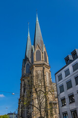 The three-aisled basilica of the Conception of St. Mary (or Marienkirche), with a two-tower facade, was built in 1894–1896. DUSSELDORF, GERMANY.