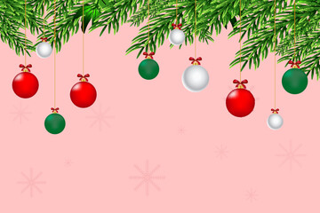 gradient christmas tinsel background with cristmas balls